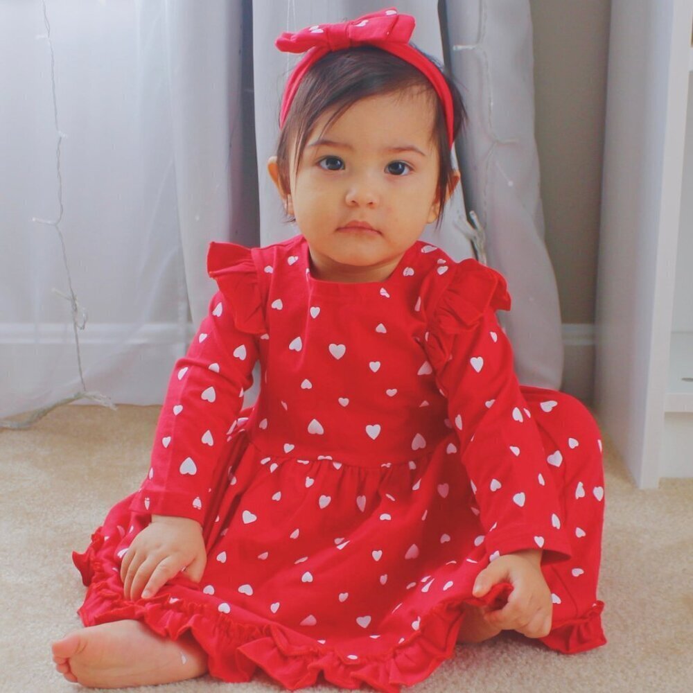 Mini Sweetheart Long Sleeve Baby Dress  Headband Valentine